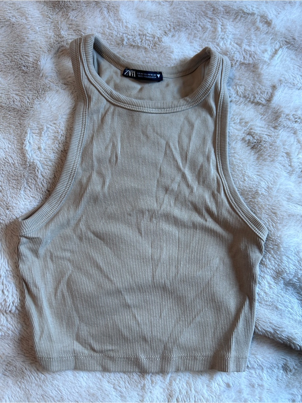 ZARA Tan Ribbed Cropped Tank Top